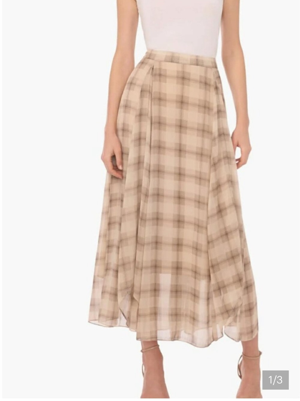 Halogen Beige Plaid High-Low Maxi Skirt